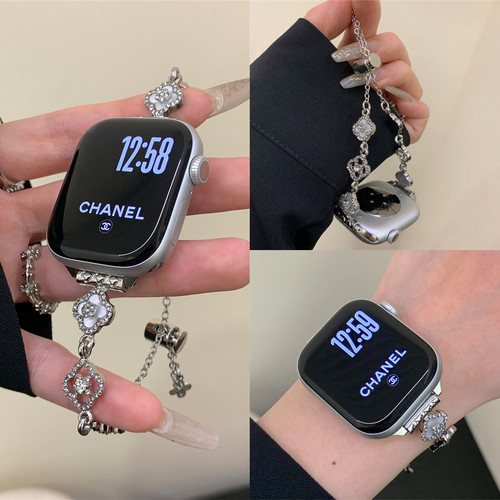 适用iwatch四叶草金属手链表带