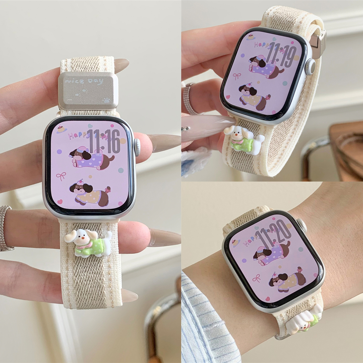 适用苹果手表s10代iwatch多巴胺腊肠狗尼龙磁吸扣表带applewatch9