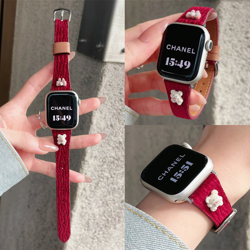 适用iwatch可爱小熊绒面拼皮表带