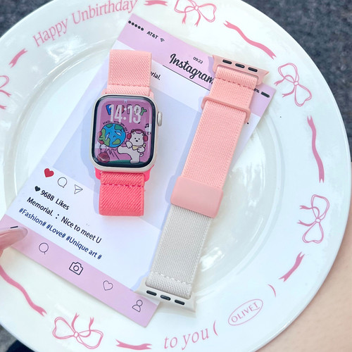 适用iwatch拼色平纹弹力磁吸表带
