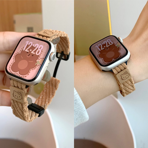 适用iwatch可爱灯芯绒磁吸扣表带