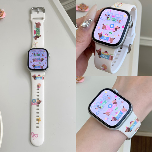 适用iwatch可爱卡通印花硅胶表带