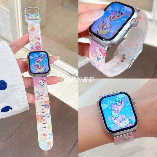 适用iwatch卡通KT猫印花TPU表带