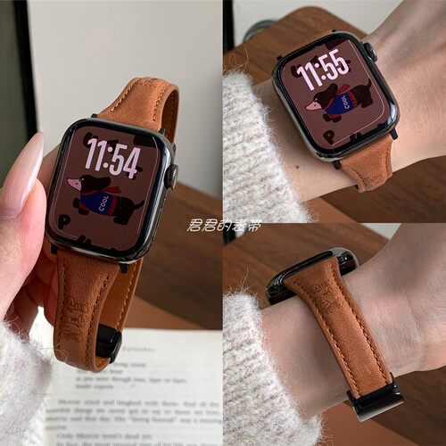 适用iwatch腊肠狗真皮磁吸扣表带