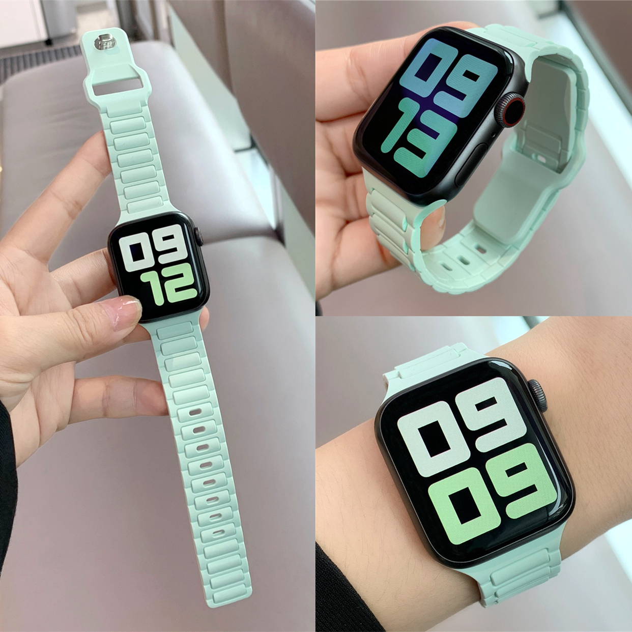 AppleWatch纯色三珠硅胶表带