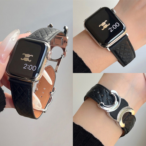 适用iwatch双C菱格磁吸扣表带