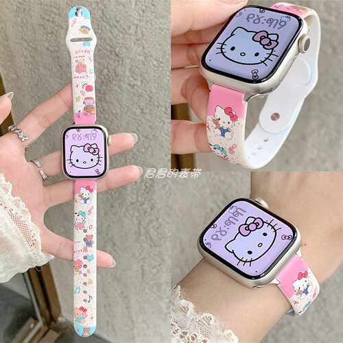 适用iwatch细款KT猫单钉硅胶表带