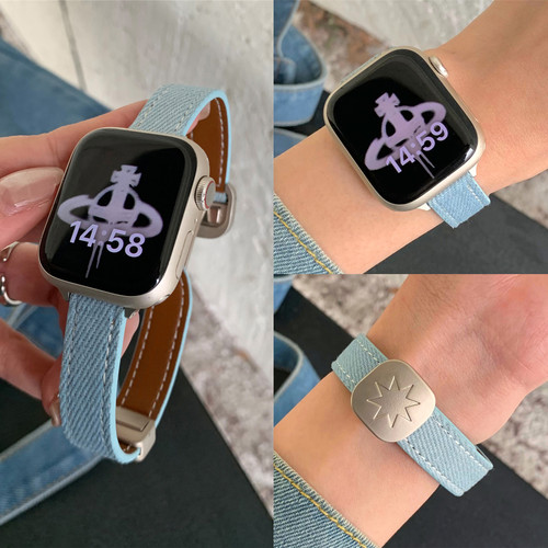 适用iwatch细款牛仔星芒磁吸表带