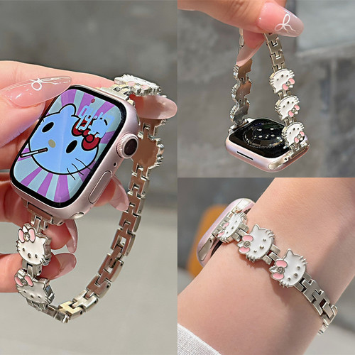 适用iwatch细款KT猫手链金属表带