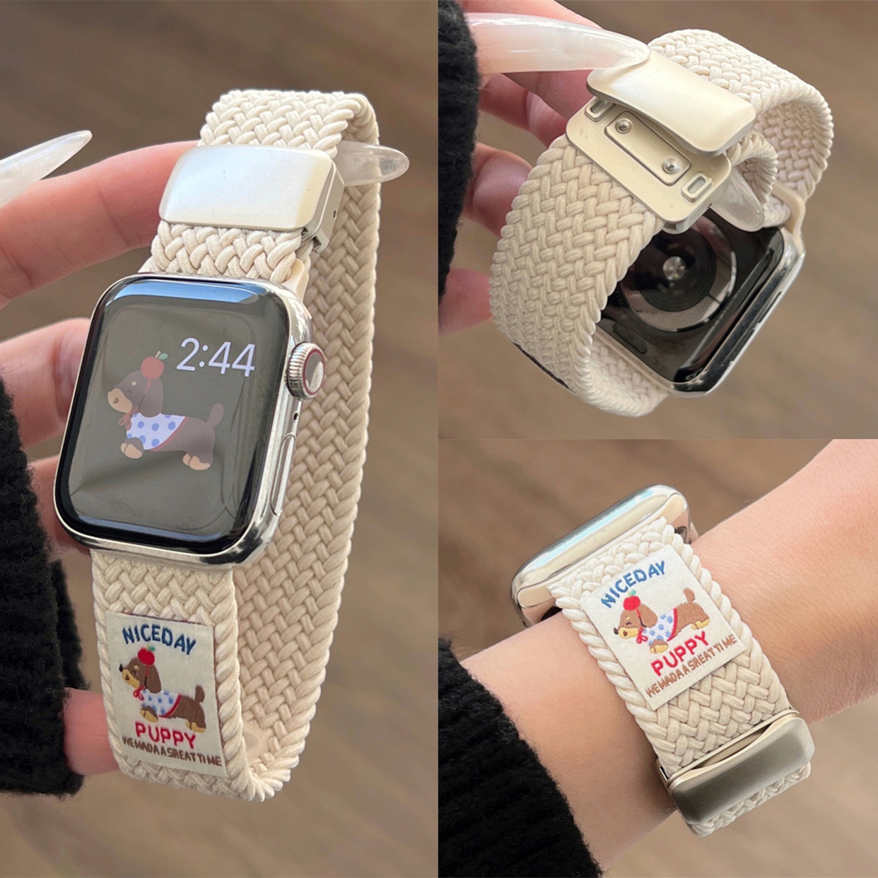 适用iwatch尼龙编织磁吸扣表带