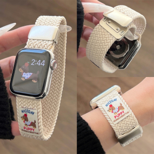 适用苹果手表s11代iwatch小狗尼龙编织磁吸扣表带applewatch987se