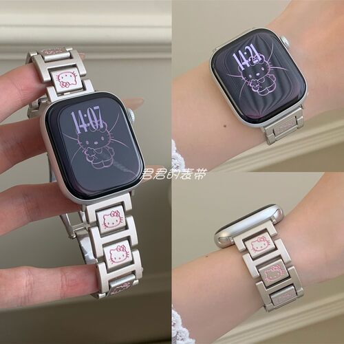 适用iwatch宽款KT猫蝴蝶扣表带