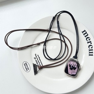 适用苹果手表s11代iwatch油蜡绳项链挂脖防丢吊坠applewatch987se