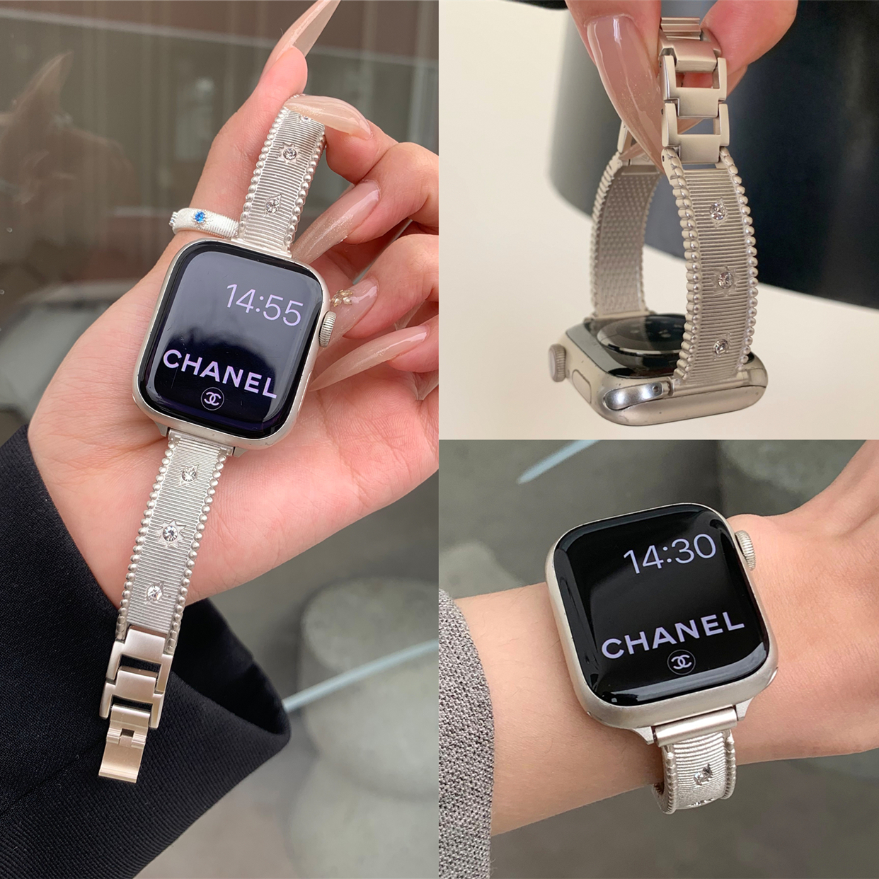 适用苹果手表s10代iwatch细款星芒糖豆金属手镯表带applewatch9se