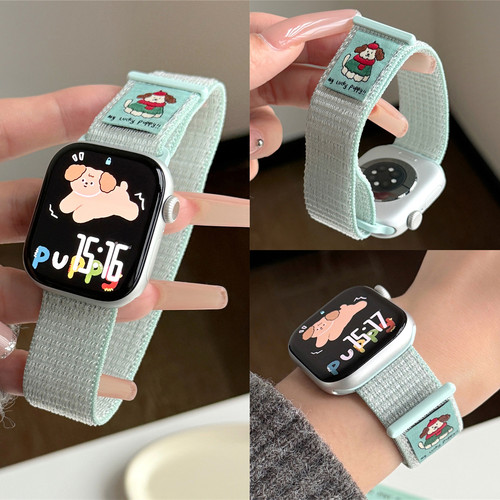 适用iwatch可爱卡通尼龙回环表带