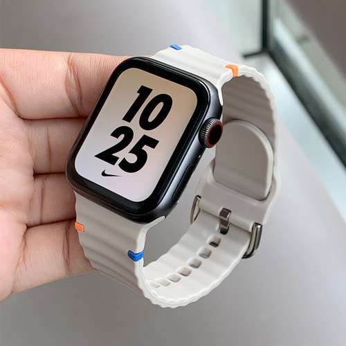 适用iwatch波纹针扣硅胶表带