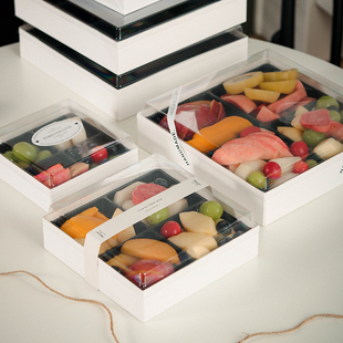 果切包装盒四拼水果盒子四分格草莓鲜果方形一次性透明纸塑打包盒