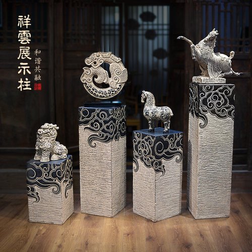 中式禅意造景电视柜茶室祥云柱