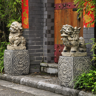 一對(duì)看門(mén)貔貅麒麟仿石獅子門(mén)墩抱鼓石鎮(zhèn)宅入戶(hù)大門(mén)口兩側(cè)擺件庭院