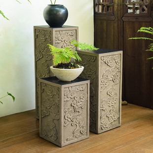 新中式 祥云柱展示柱仿石柱墩户外庭院落地摆件阳台花盆底座花架