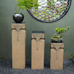 花园户外仿石头底座祥云柱合成石柱墩中式仿古花架室内外盆景架子