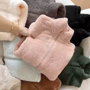 秋冬新款极简拉绒立领  超糯长绒摇粒绒休闲长袖外套拉链外穿套装