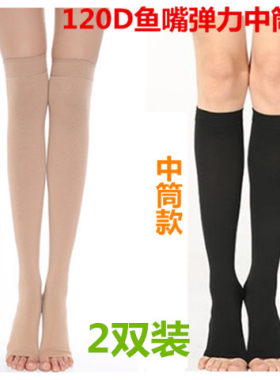 鱼嘴天鹅绒及膝瘦腿中筒袜