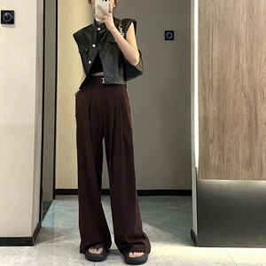 欧货时髦设计感高腰西装休闲裤女2023早秋新款宽松直筒裤垂感长裤