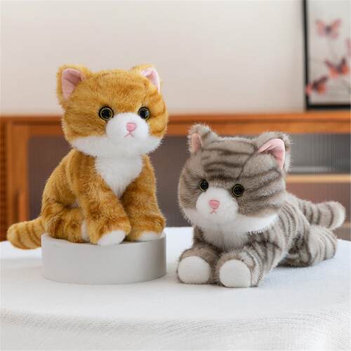 貂绒趴趴小猫毛绒玩具真猫咪公仔玩偶可爱布娃娃女孩子生日礼物