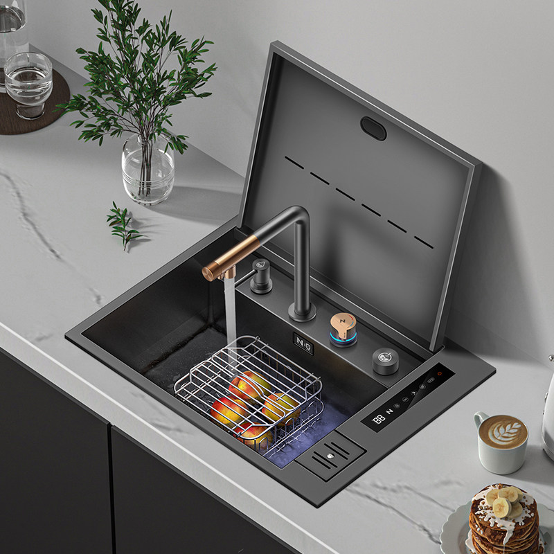 尼洛施智能果蔬净化水槽吧台岛台厨房家用手工不锈钢洗菜盆大单槽