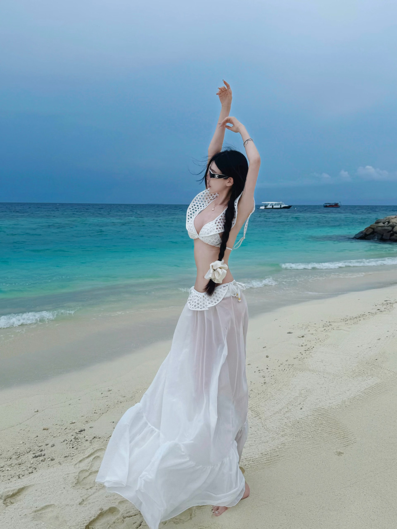 MSTO BALLET.少女日记法式白色荷叶边度假风高腰显瘦连衣裙比基尼
