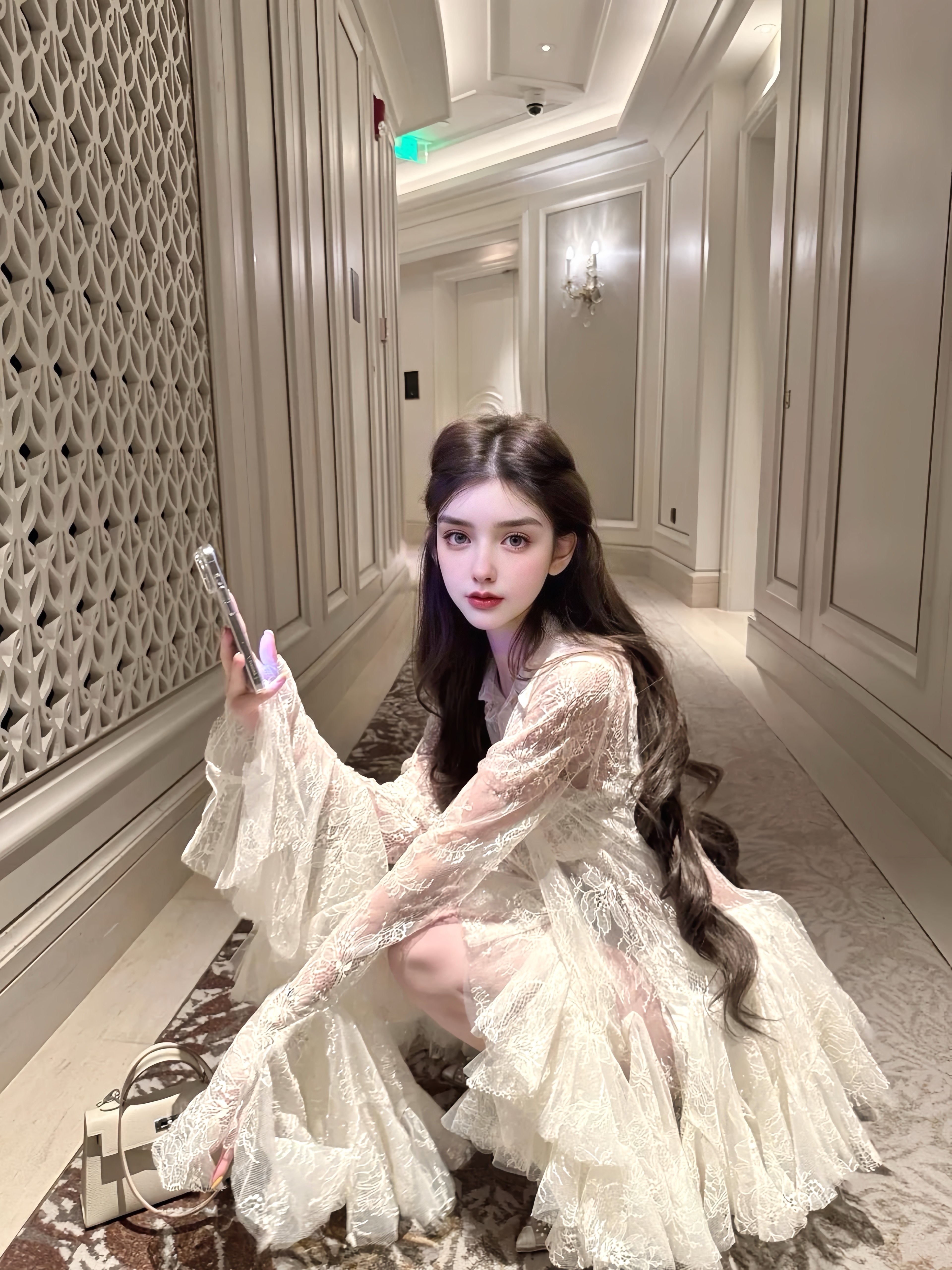 MSTO番茄小姐法式复古蕾丝拼接长袖连衣裙女气质名媛千金连衣裙