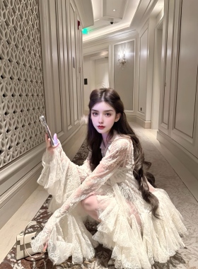 MSTO番茄小姐法式复古蕾丝拼接长袖连衣裙女气质名媛千金连衣裙