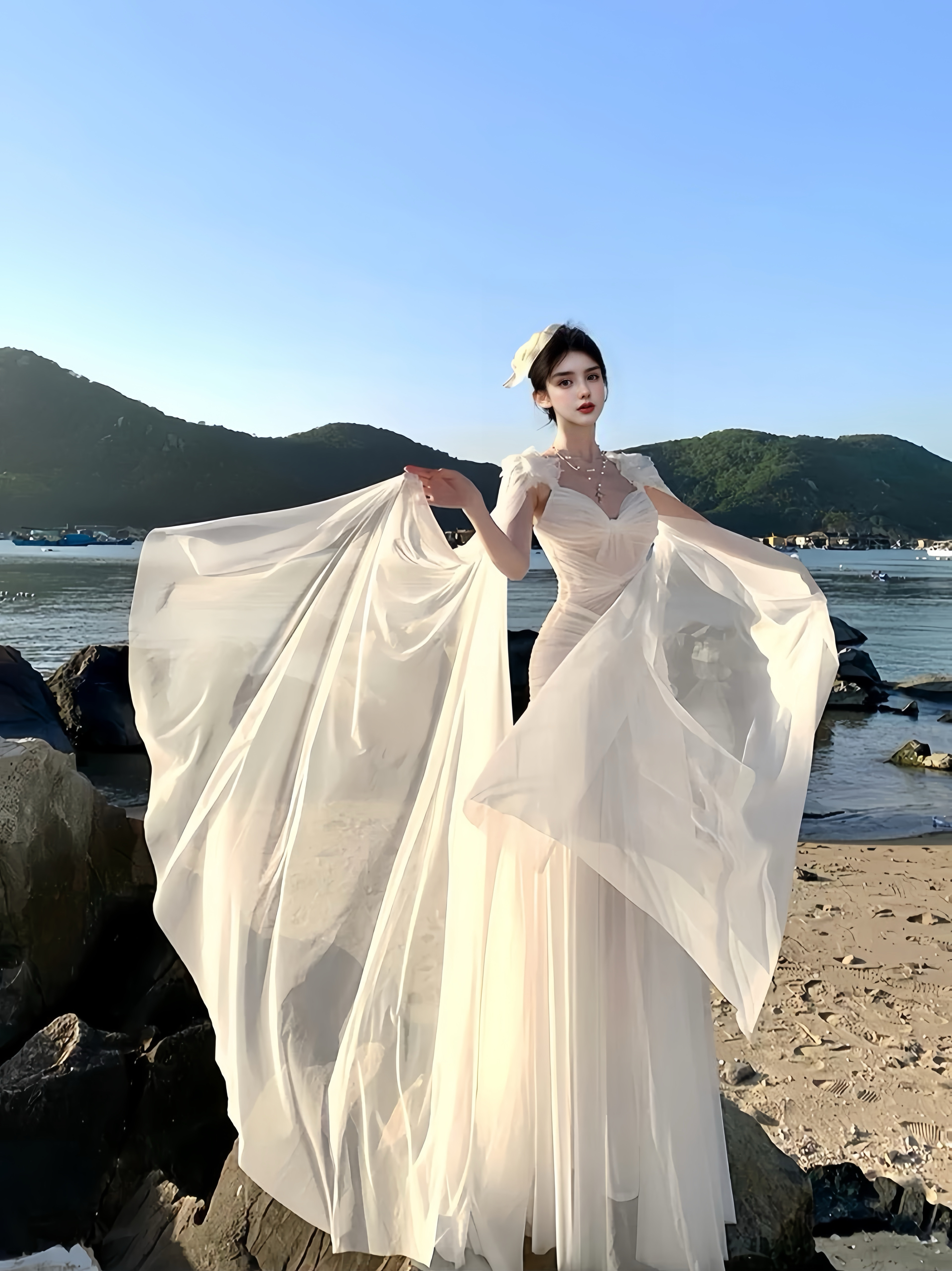 MSTO椰岛白月光|小众设计晨袍度假裙海边外景旅拍鱼尾礼服长裙