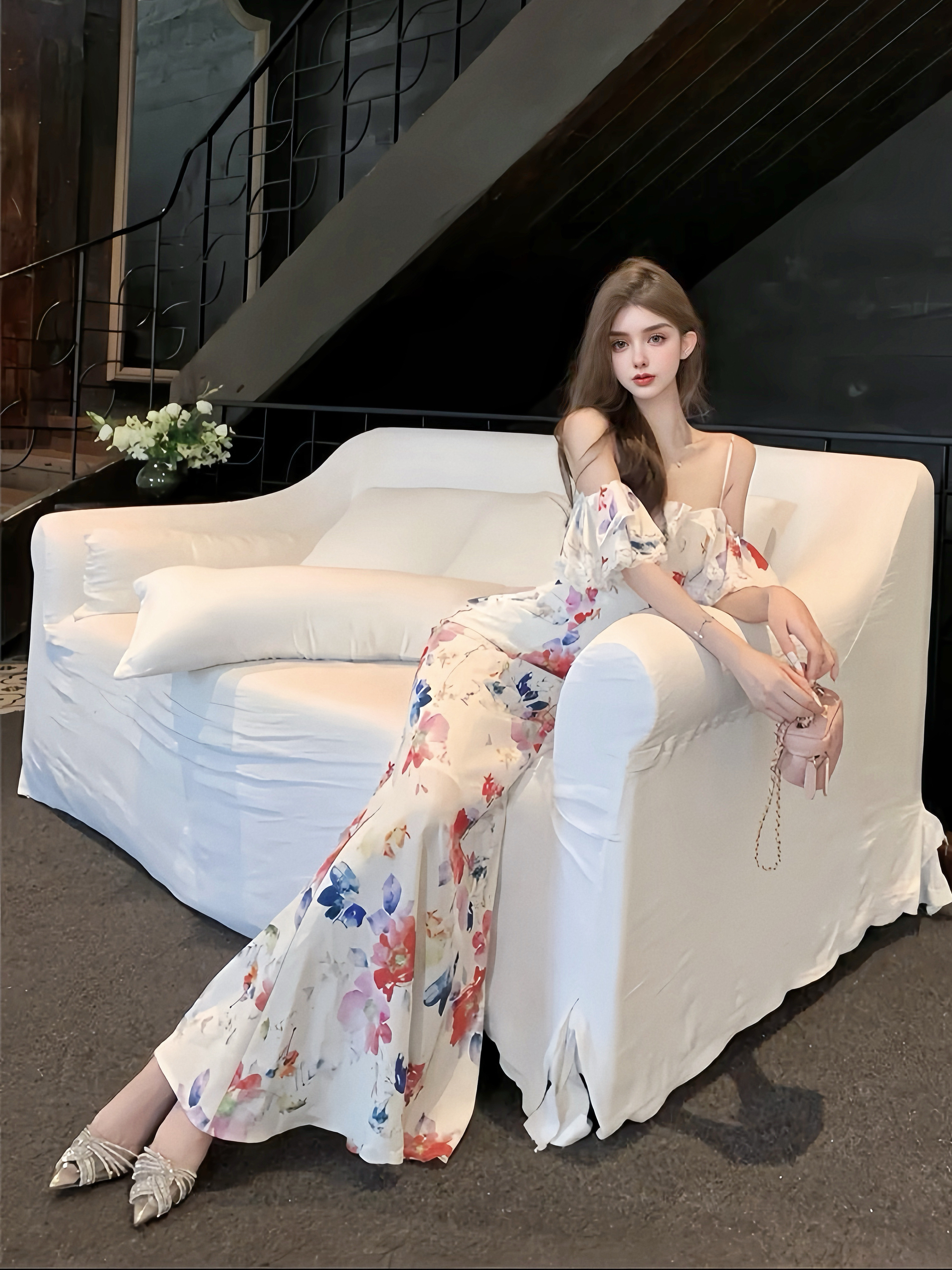 BALLET.白月光少女.小众法式复古碎花吊带显瘦收腰连衣裙礼服度假
