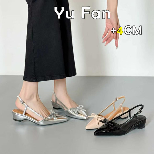 银色尖头蝴蝶结包头凉鞋女高跟鞋