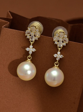 简约雪花锆石银灰色珍珠无耳洞耳夹气质奢华花朵蚊香盘耳饰耳针女