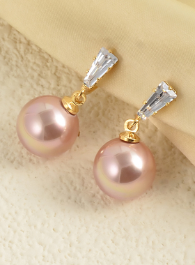 高亮炫彩温柔紫色珍珠无耳洞耳坠简约奢华气质蚊香盘耳夹施家耳饰