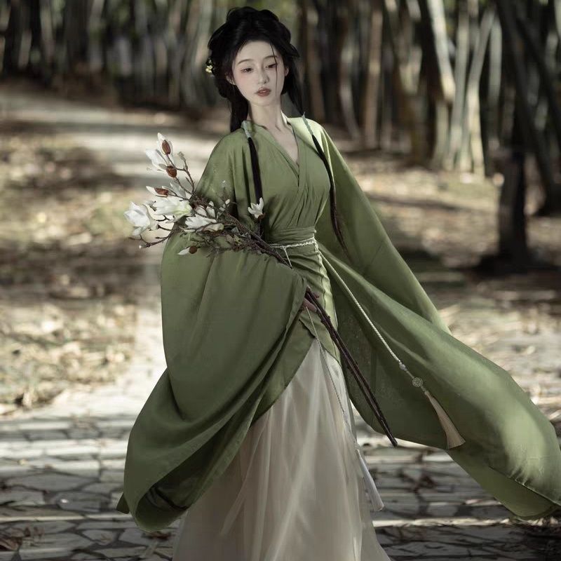 红色战国袍汉服女复原款魏晋南北朝宫廷风交领异形围裳破裙大袖衫