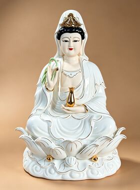 新款高档白玉瓷观音菩萨像高温烧制不褪色南海观世音菩萨陶瓷摆件