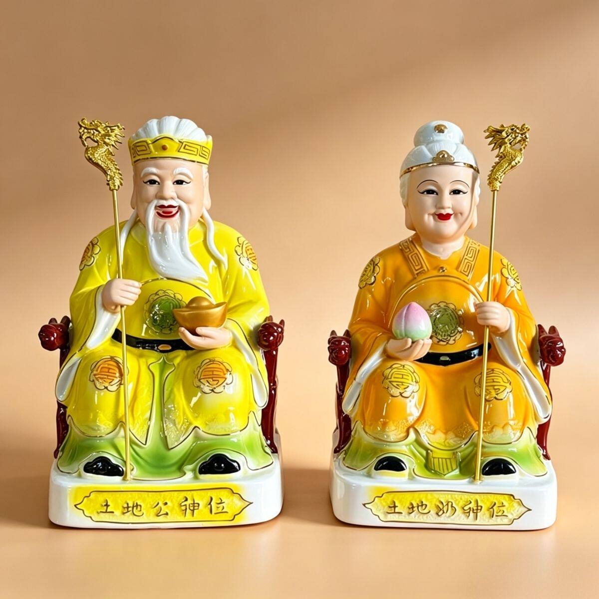 陶瓷土地公土地奶神像土地爷土地婆福德正神地主爷奶家居家用摆件