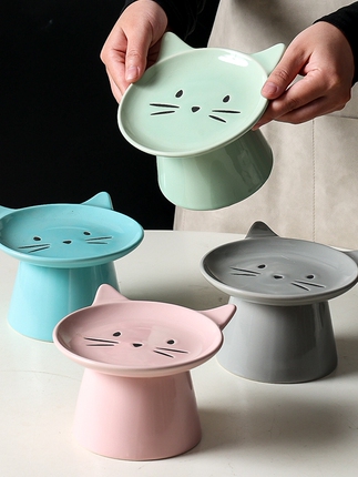 Cat Bowl for Big-Faced Cats, Ceramic Cat Dish, Cat Food, Garfield Cat, Elevated, Cervical Spine Protection, Large Diameter, Anti-Spill Cat Supplies