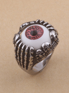 欧美复古朋克风个性霸气潮男恶魔之眼不锈钢戒指恶灵眼球指环ins