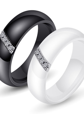 欧美Wish亚马逊热卖 简约纳米陶瓷戒指潮流钛钢镶锆石指环女