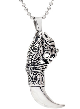国潮ins风个性复古霸气龙牙时尚钛钢304项链男吊坠不锈钢项链