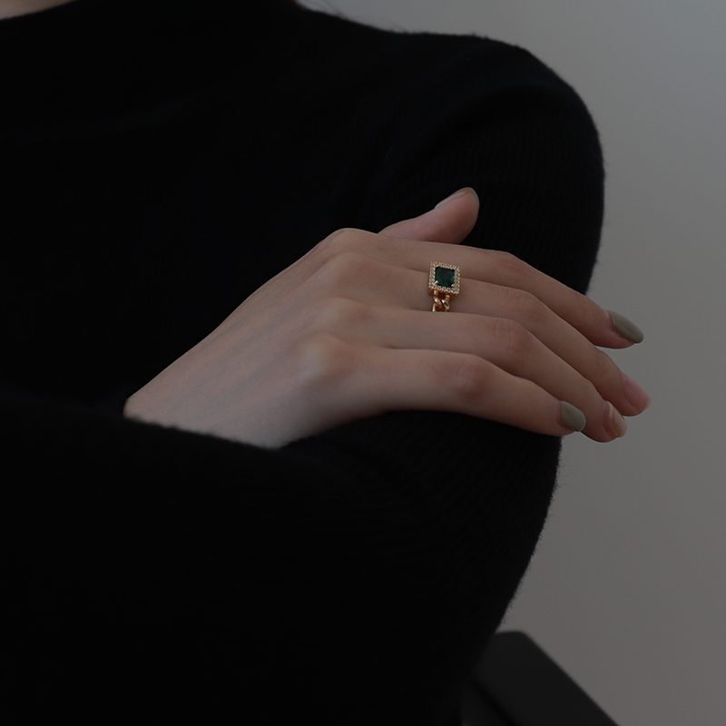 wearring新款玛瑙方形链条戒指女