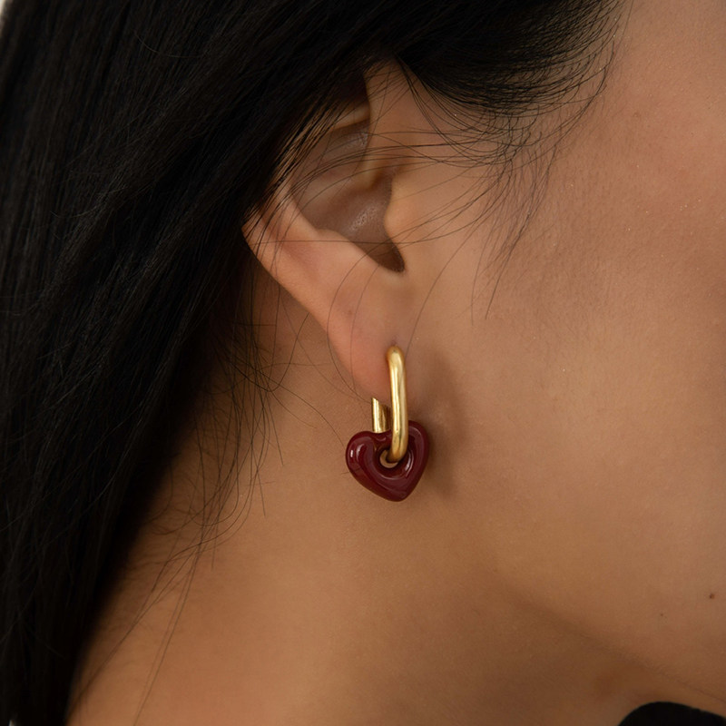 wearring 可拆卸两种戴法椭圆爱心珐琅耳环个性时髦简约复古耳扣