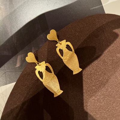 众复古中古花瓶耳钉手工打磨