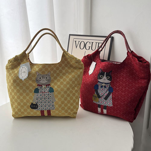 刺绣公主猫大容量购物袋托特包