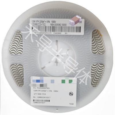 1206B222K102CT 2.2nF/±10%/1kV/1206/X7R贴片电容（100只）
